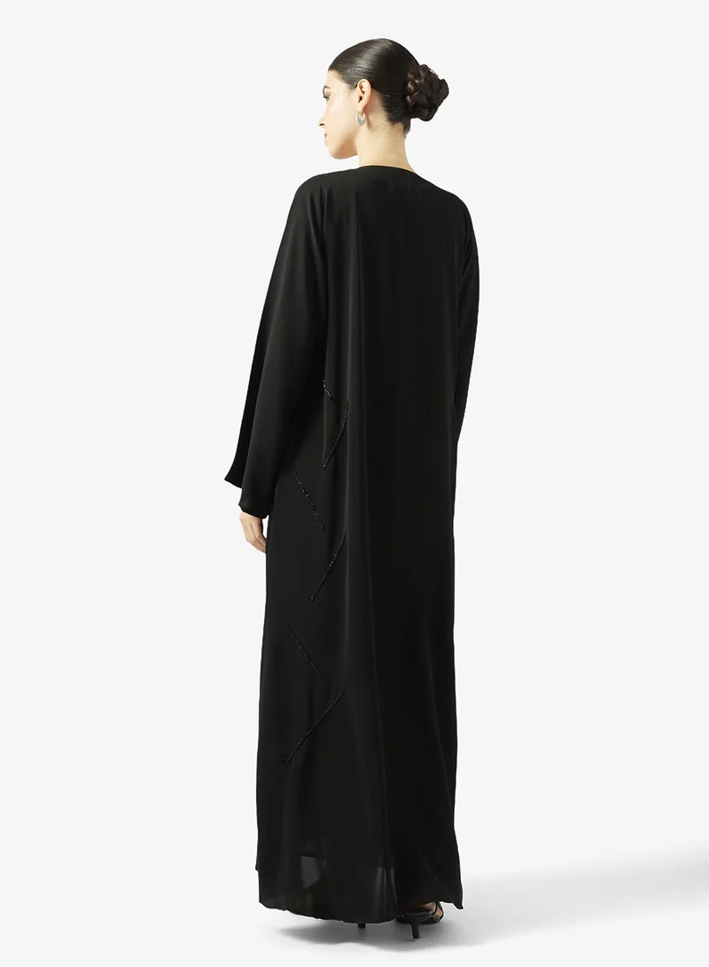 hayas closet  Black Embellished Abaya With Sheila for Women | Best Price UAE
